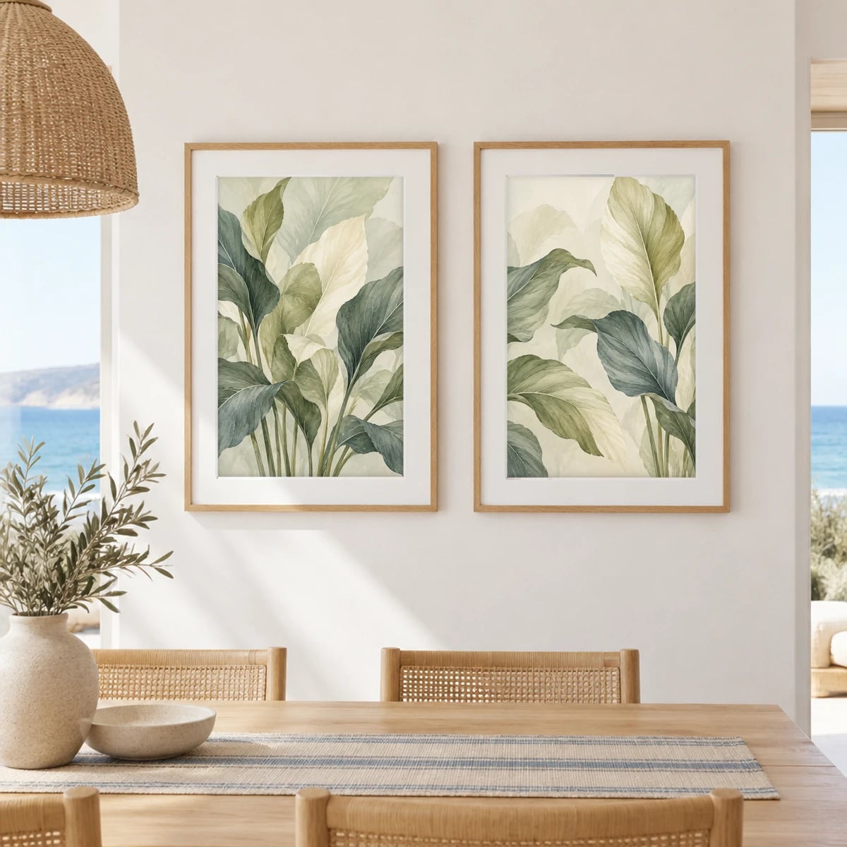 Quadro Folhas de Lírio-da-paz em Verde e Bege