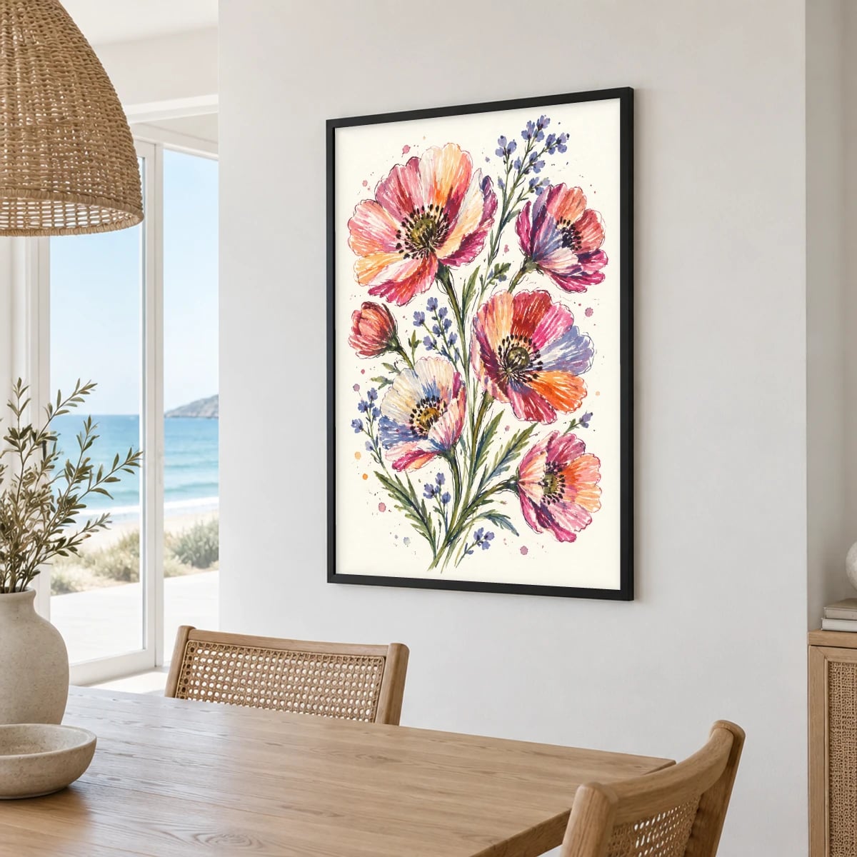 Quadro Anêmonas Coloridas em Aquarela