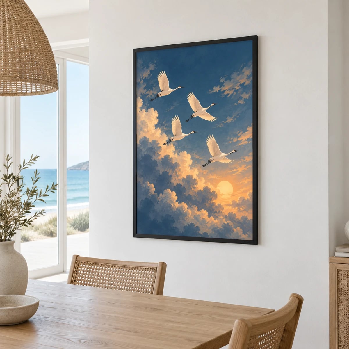 Quadro Cegonhas Voando no Crepúsculo