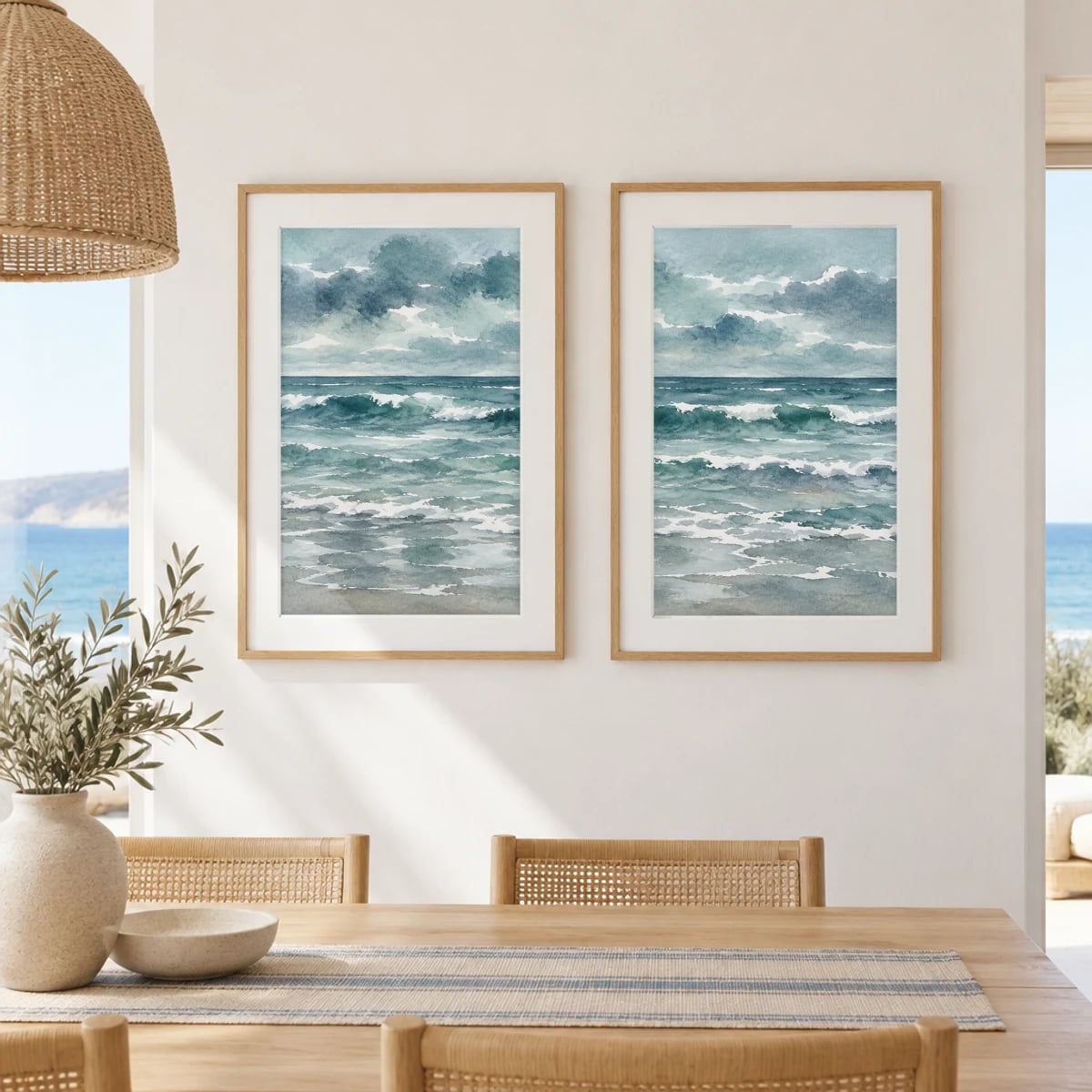 Quadro Ondas e Céu Nublado no Mar