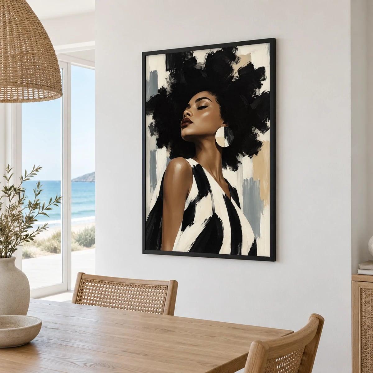 Quadro Perfil de Mulher com Afro e Brinco Redondo