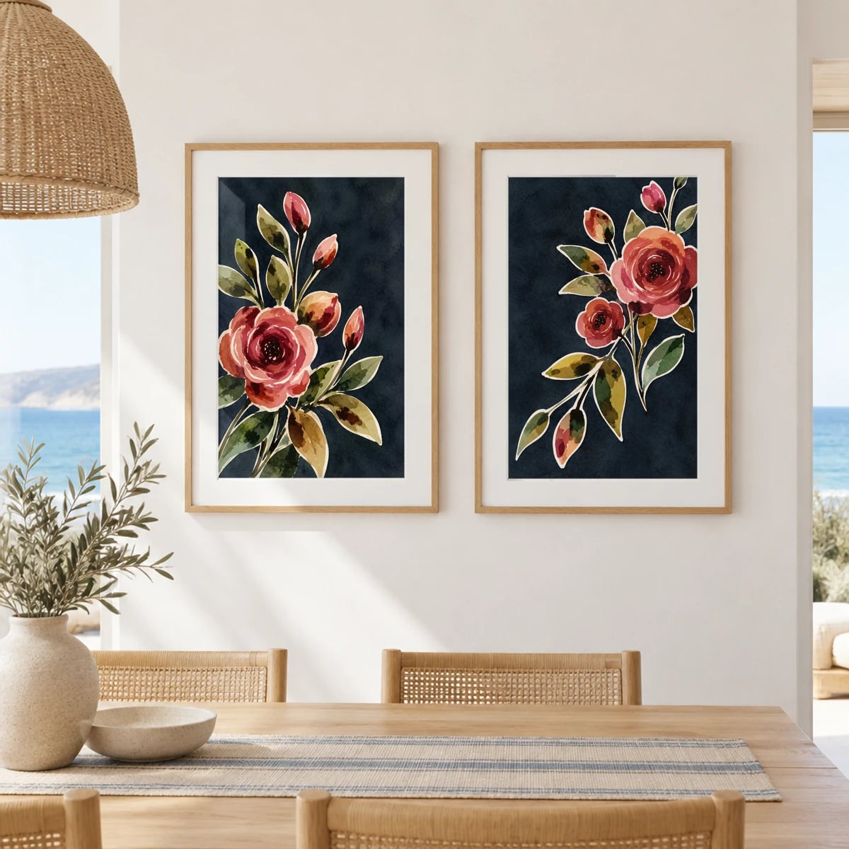 Quadro Rosas em Aquarela Sobre Fundo Escuro