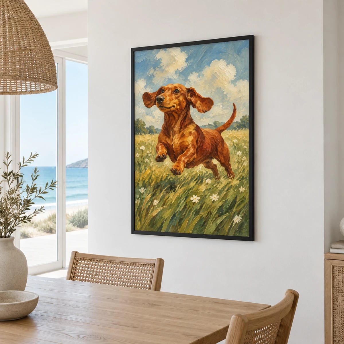 Quadro Cachorro Salsicha Correndo no Prado