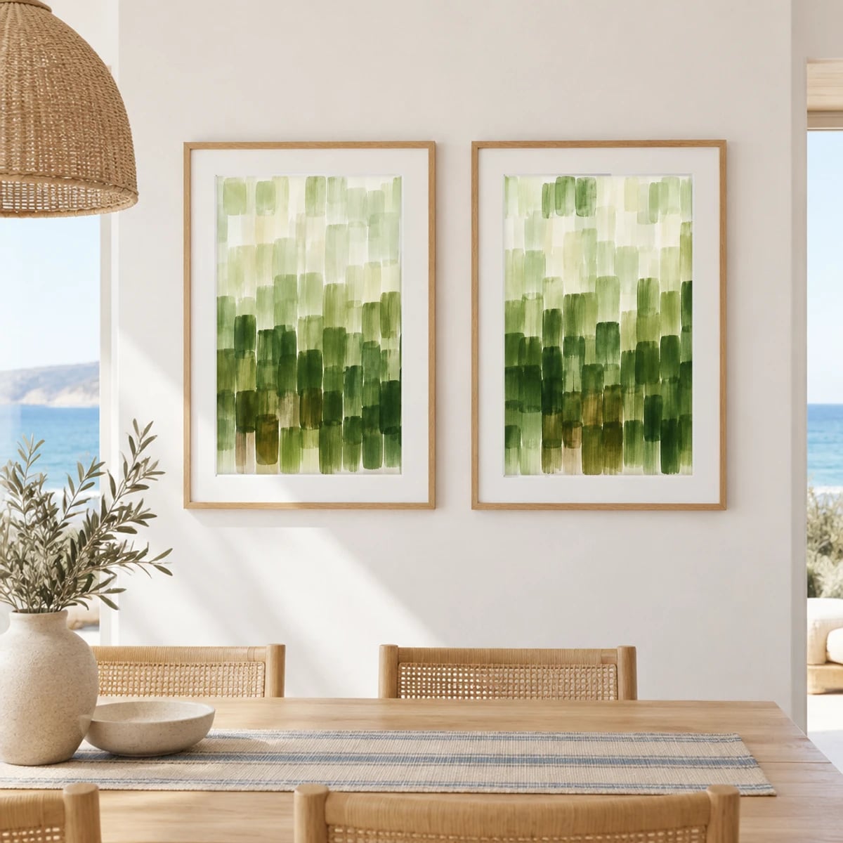 Quadro Paisagem Geométrica em Tons Verdes