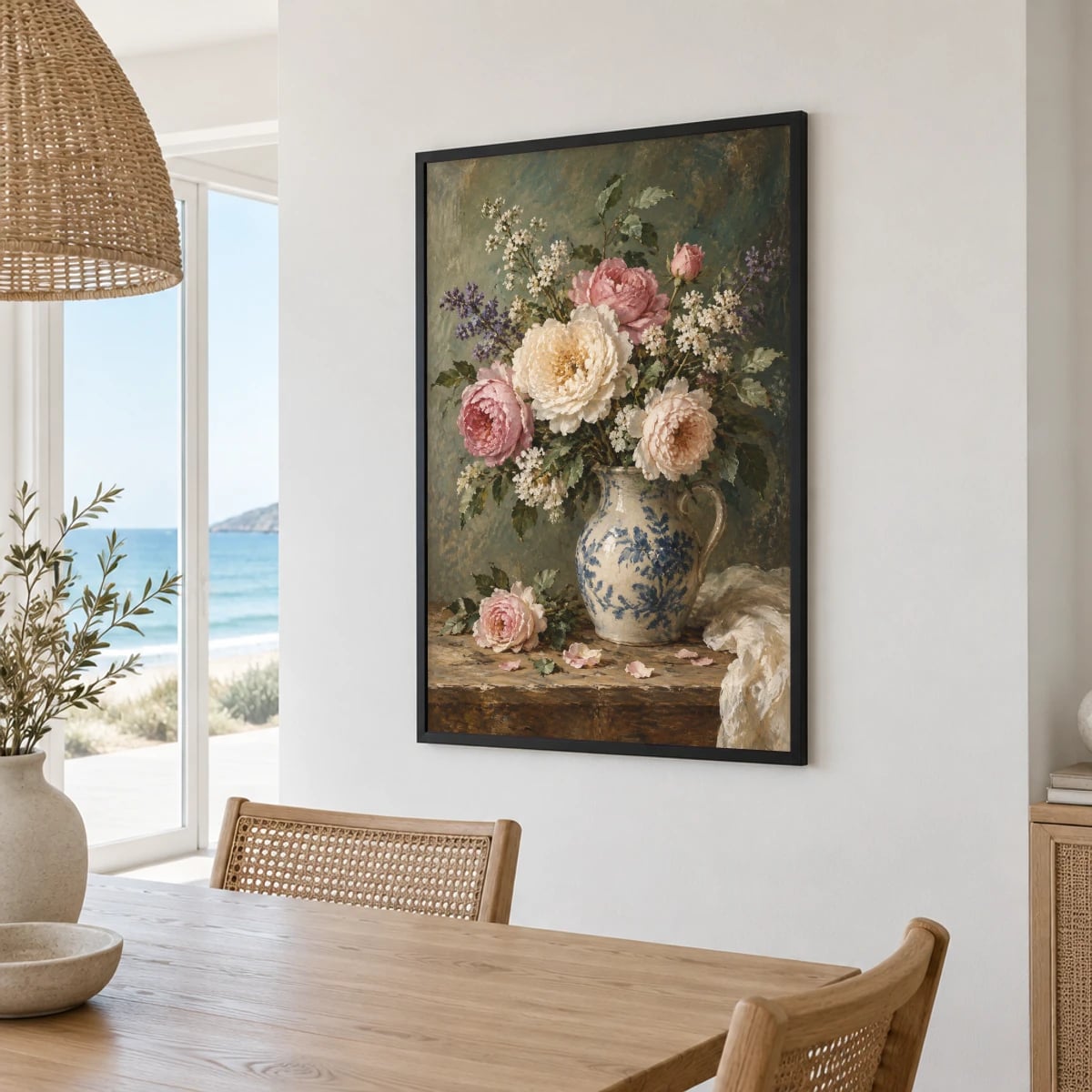 Quadro Rosas e Flores Brancas em Jarra