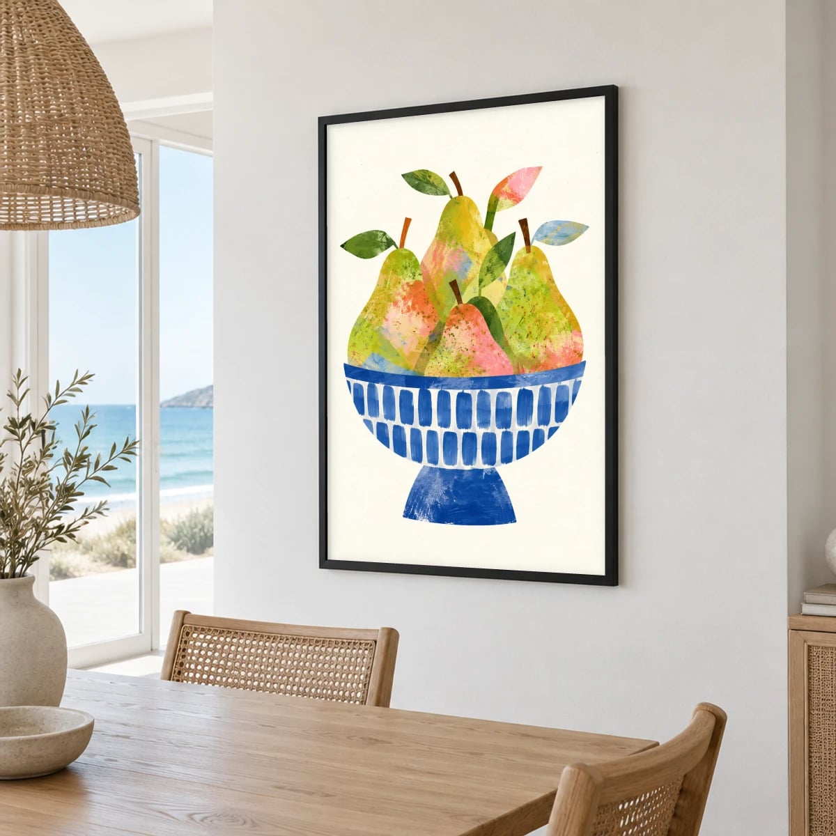 Quadro Pêras em Fruteira Azul