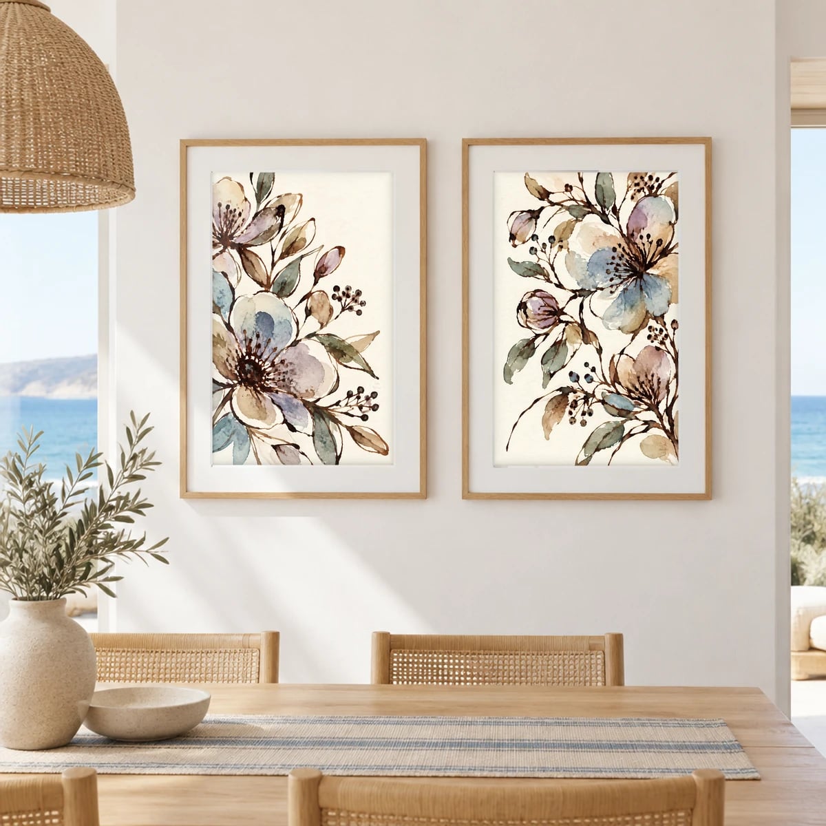 Quadro Flores Delicadas em Aquarela Suave