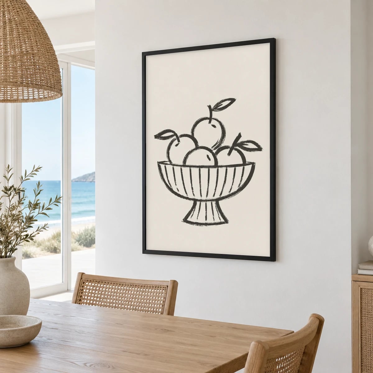 Quadro Fruteira com Maçãs Desenhadas
