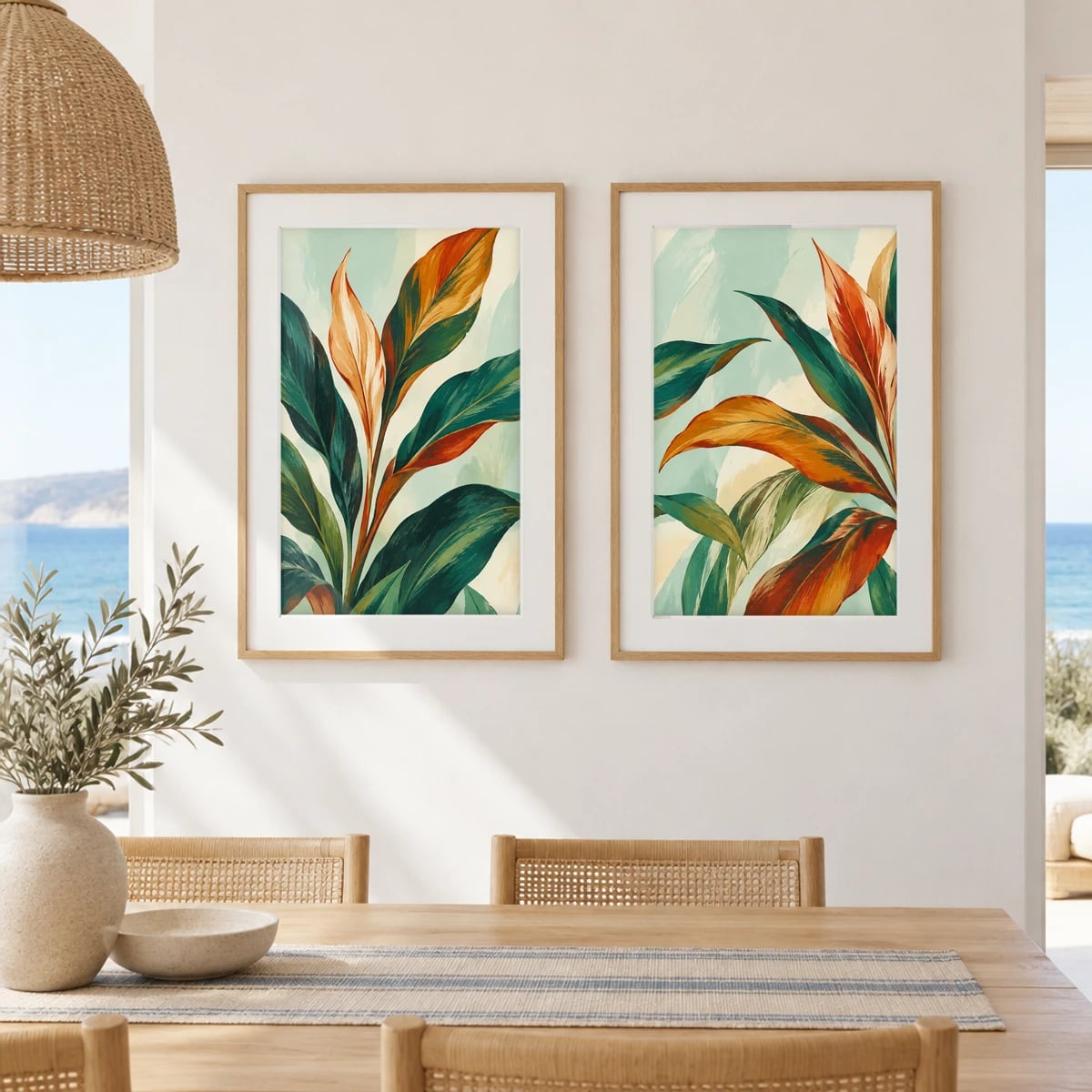 Quadro Folhagem Tropical em Aquarela Suave