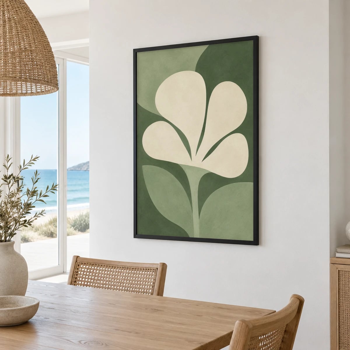Quadro Flor Abstrata em Verde Suave