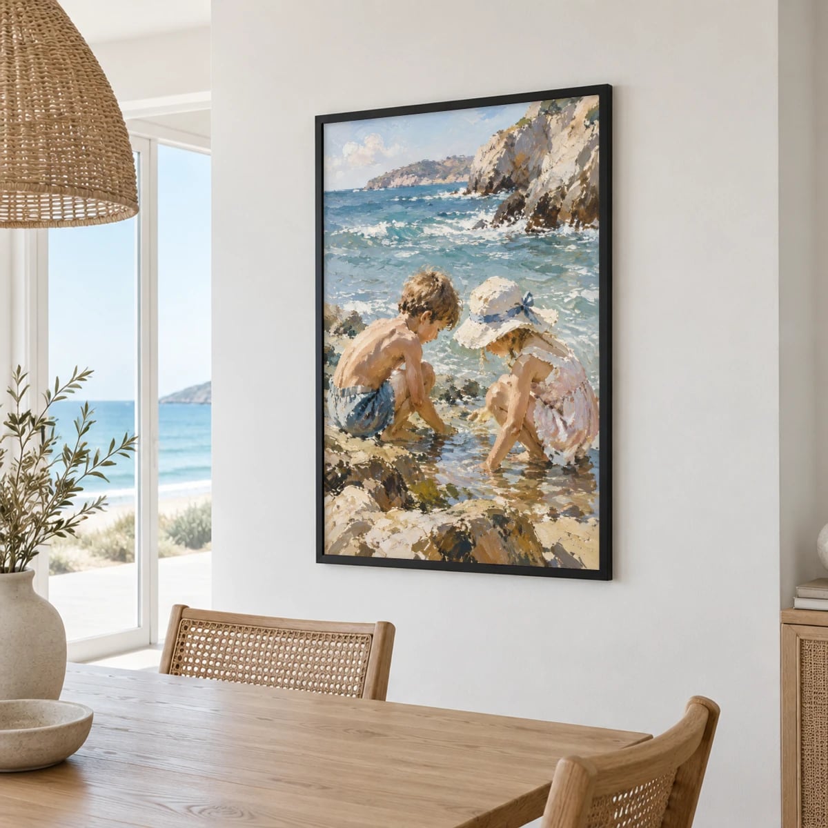 Quadro Crianças Brincando à Beira-mar