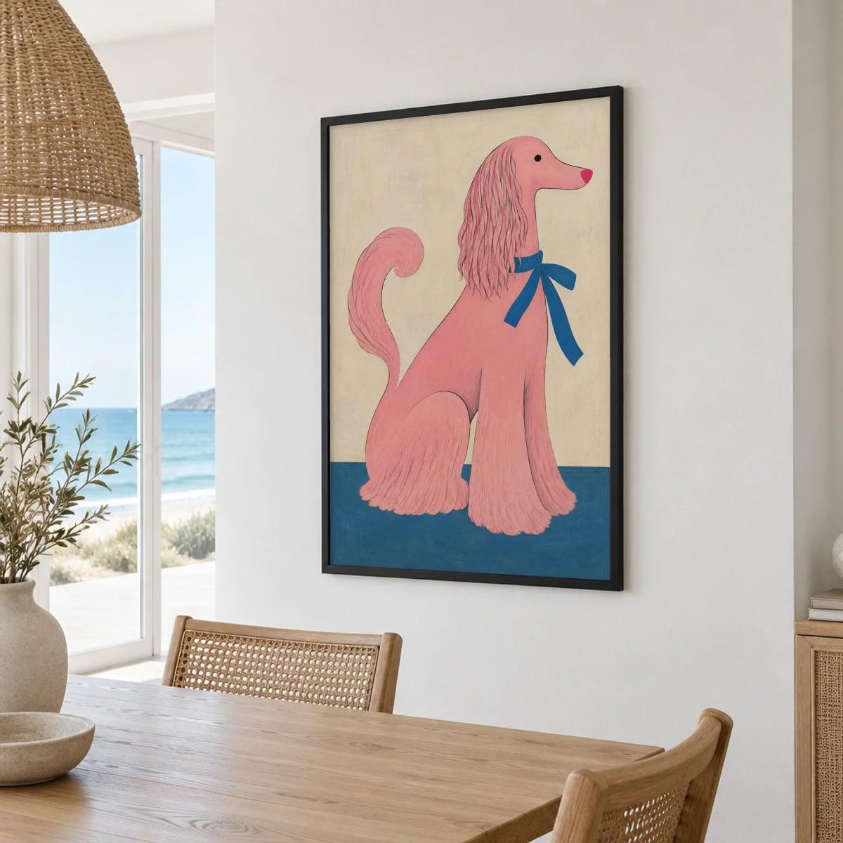 Quadro Poodle Elegante com Laço Azul