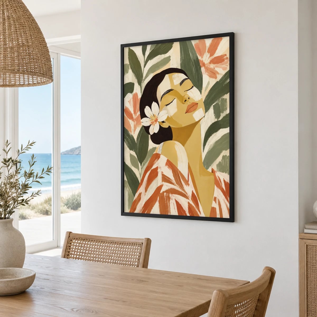 Quadro Mulher Sereno com Flor na Cabeça