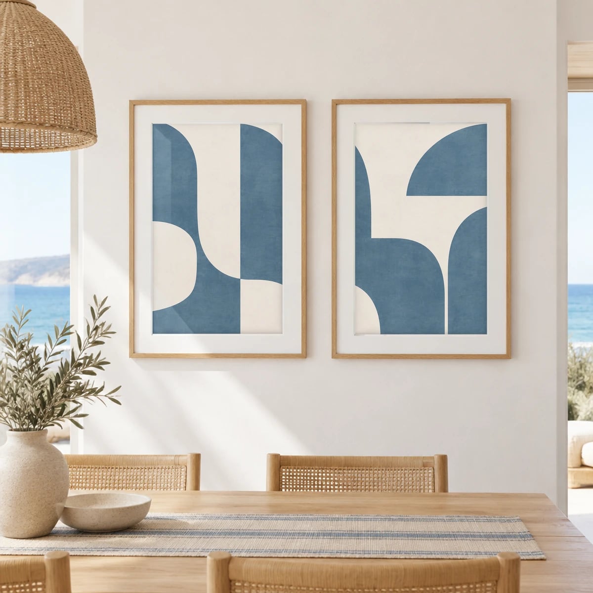 Quadro Formas Orgânicas em Azul e Branco