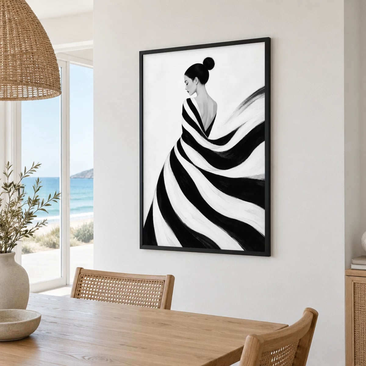 Quadro Perfil Feminino com Manto Listrado