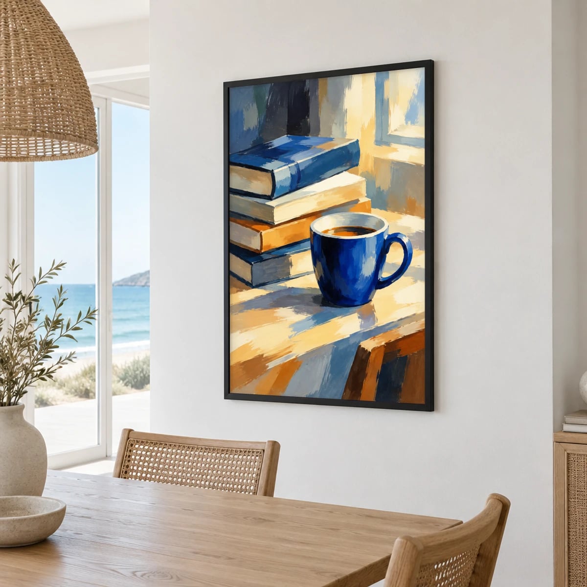 Quadro Café e Livros ao pôr do Sol