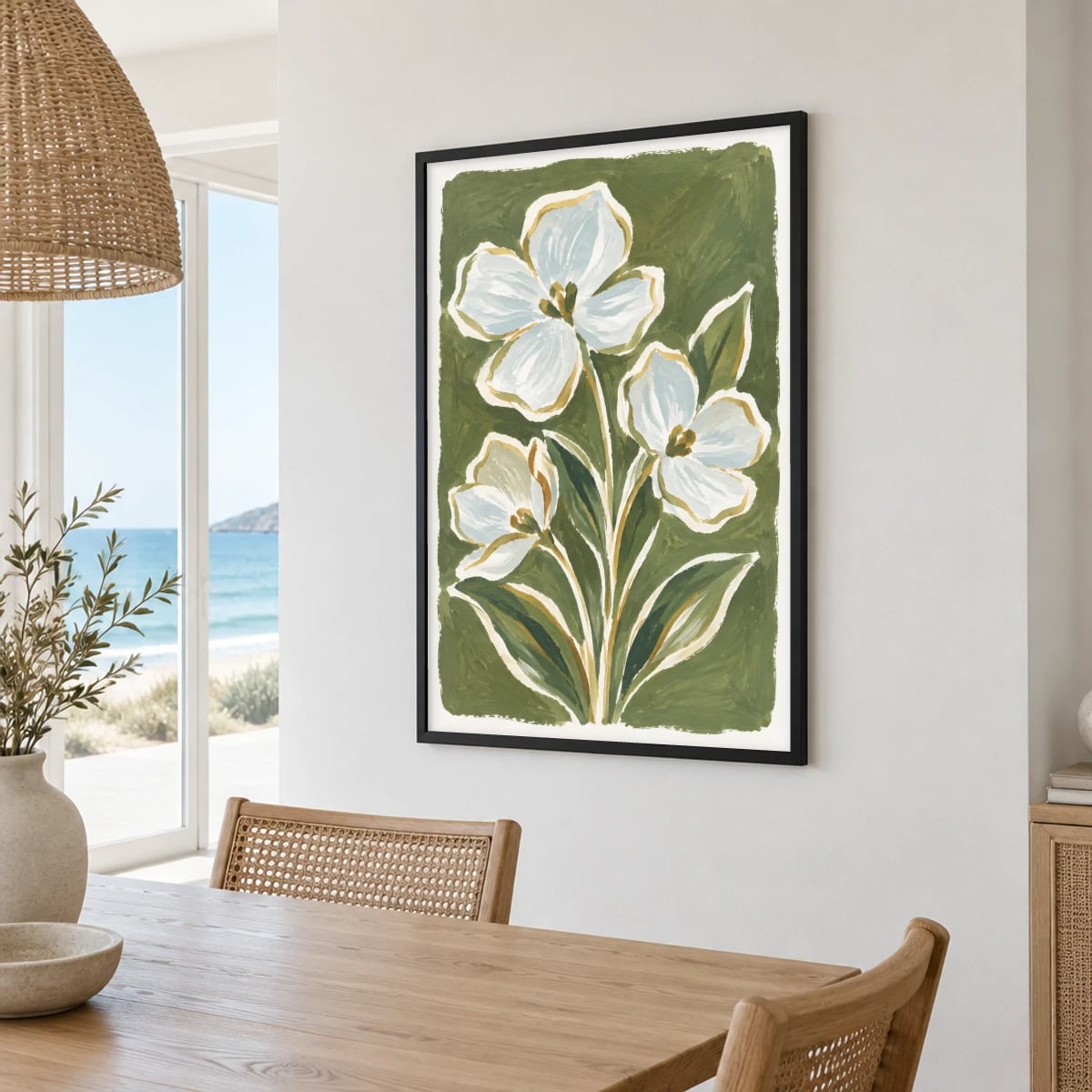 Quadro Tulipas Brancas Sobre Fundo Verde