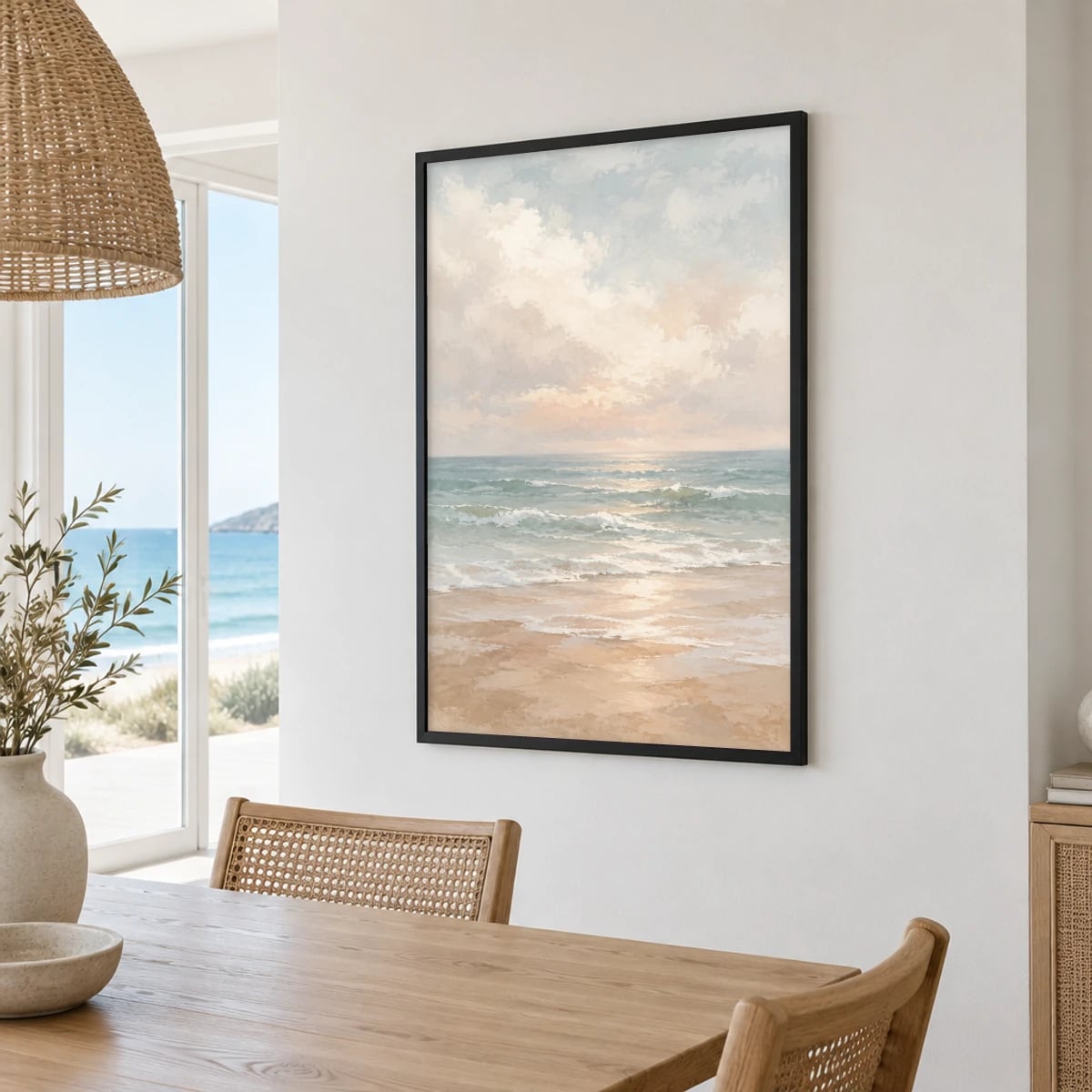 Quadro Mar ao Amanhecer com Céu Nublado