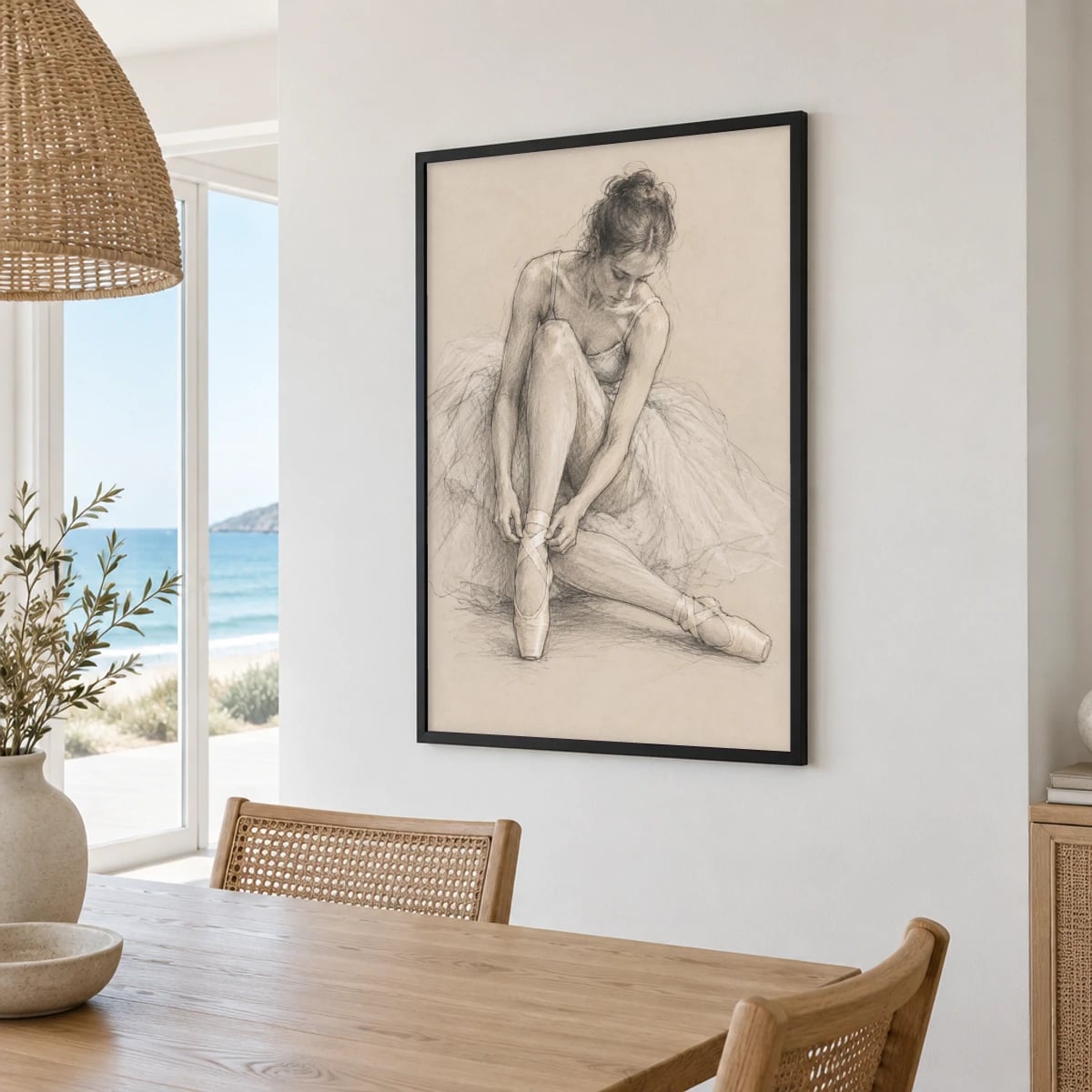 Quadro Bailarina Amarrando Sapatilha