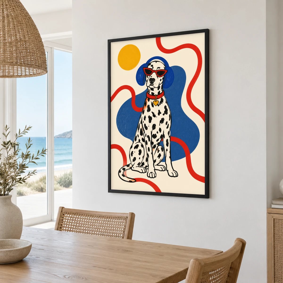 Quadro Dálmata Estiloso com Óculos Vermelhos