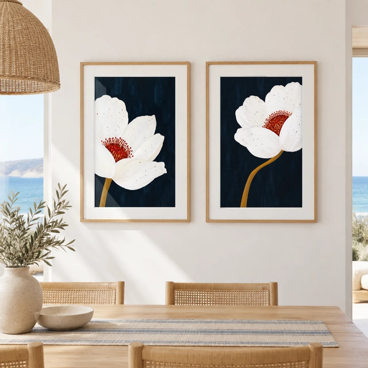 Quadro Flor Branca com Centro Vermelho