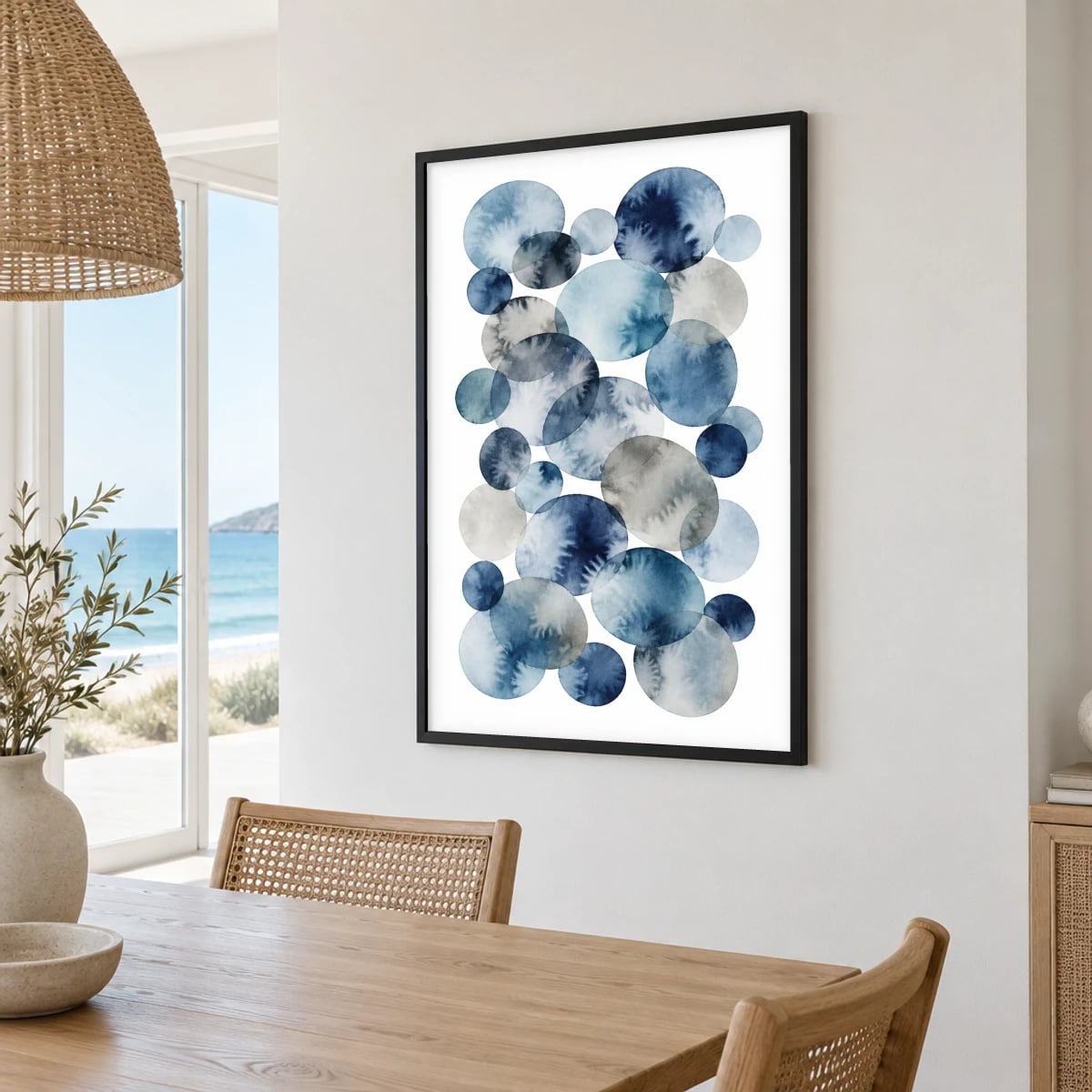 Quadro Círculos em Aquarela Azul