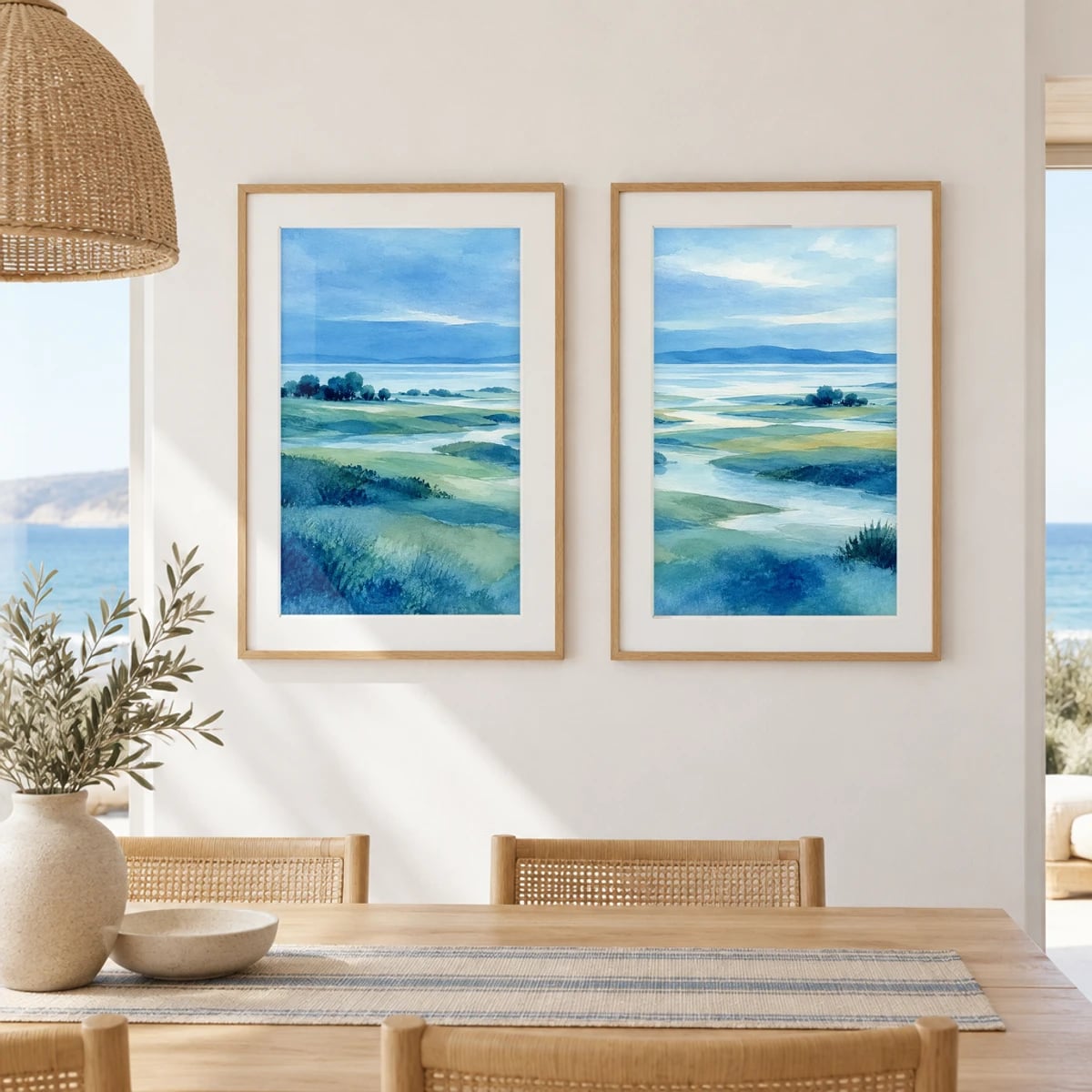 Quadro Campos Verdejantes Sobre Lago Sereno