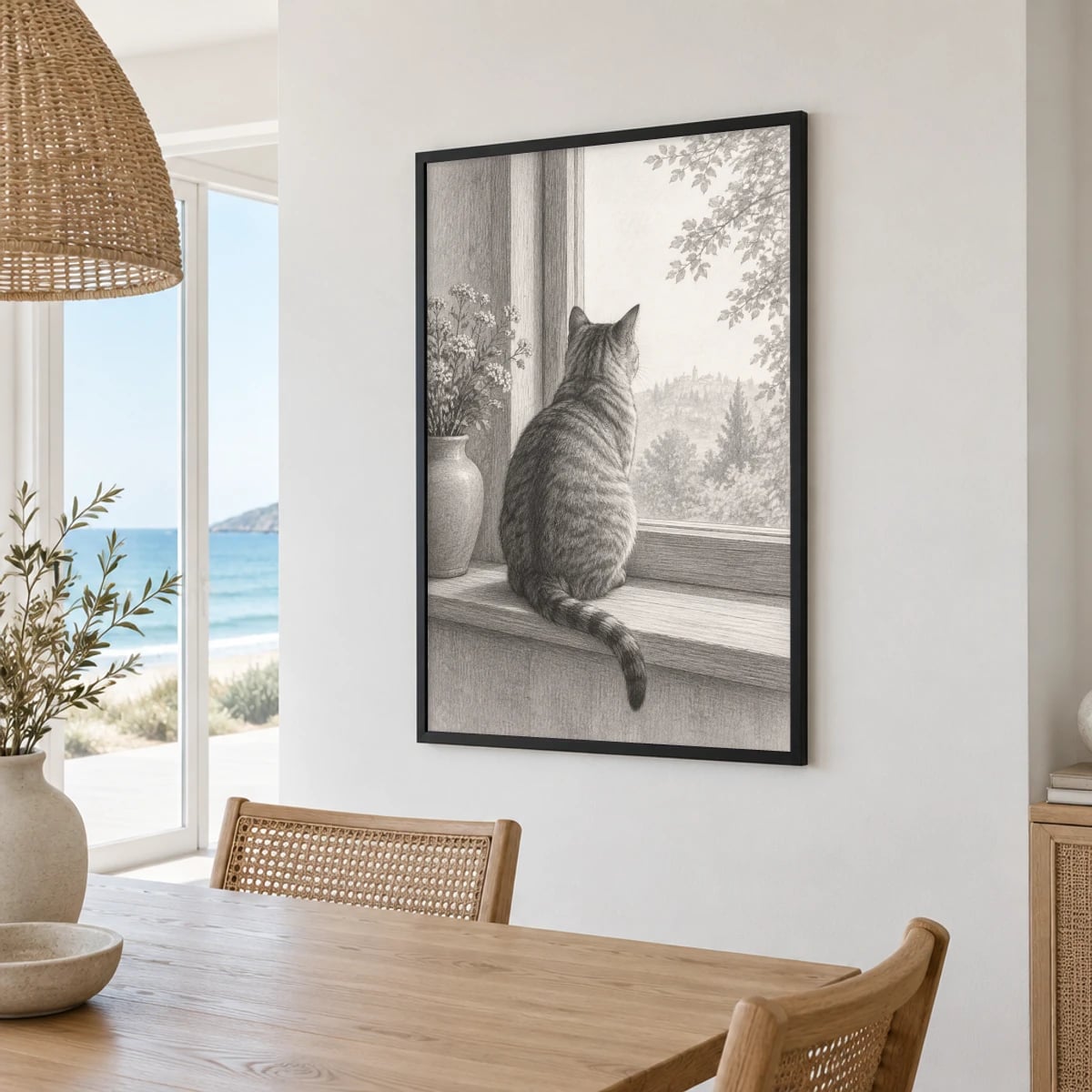 Quadro Gato Contemplando a Paisagem