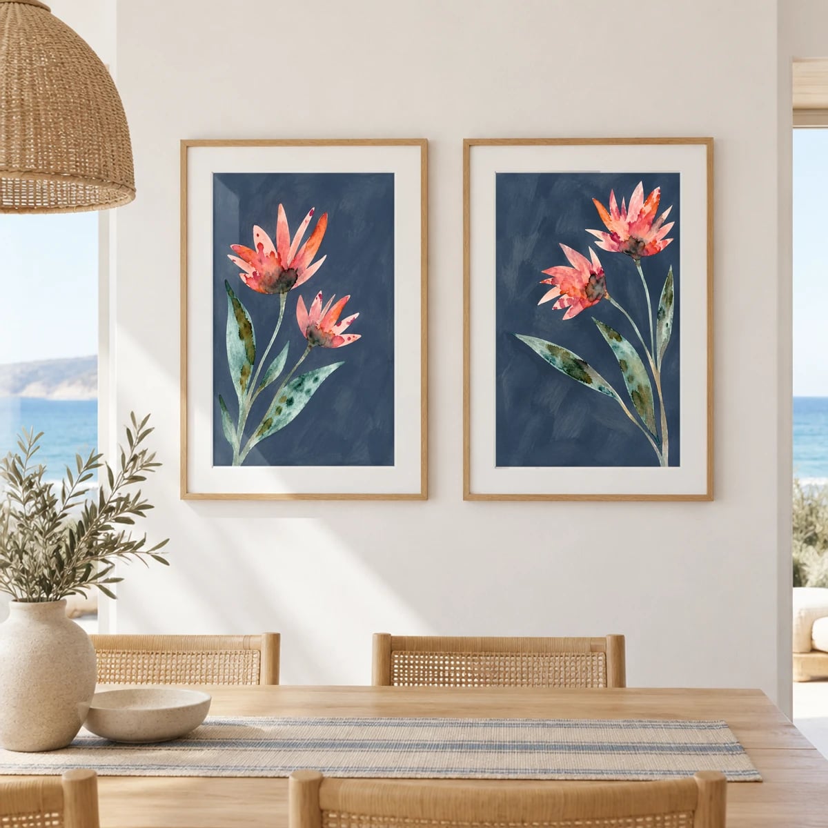 Quadro Flores Nativas em Fundo Azul
