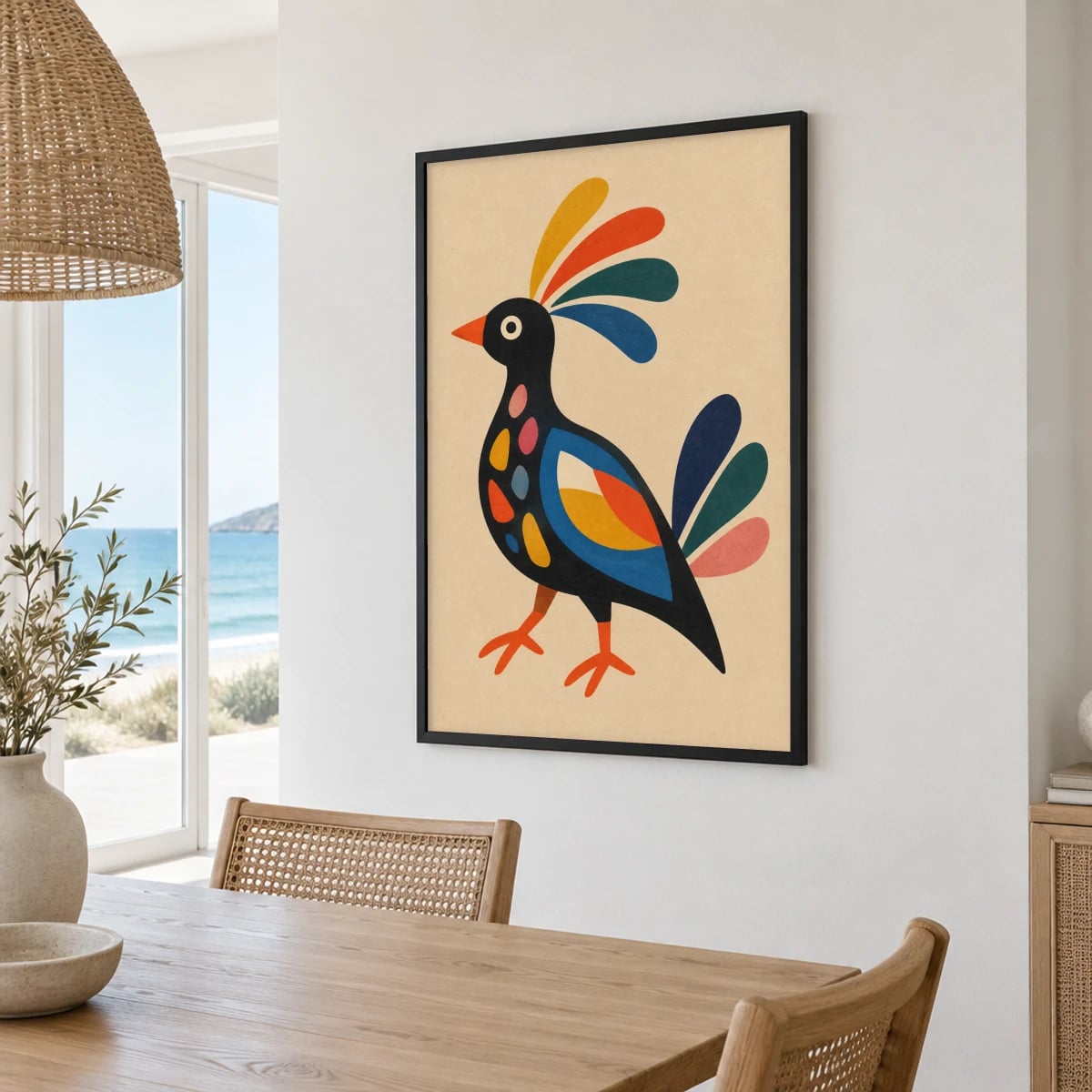 Quadro Pássaro Colorido de Forma Simples