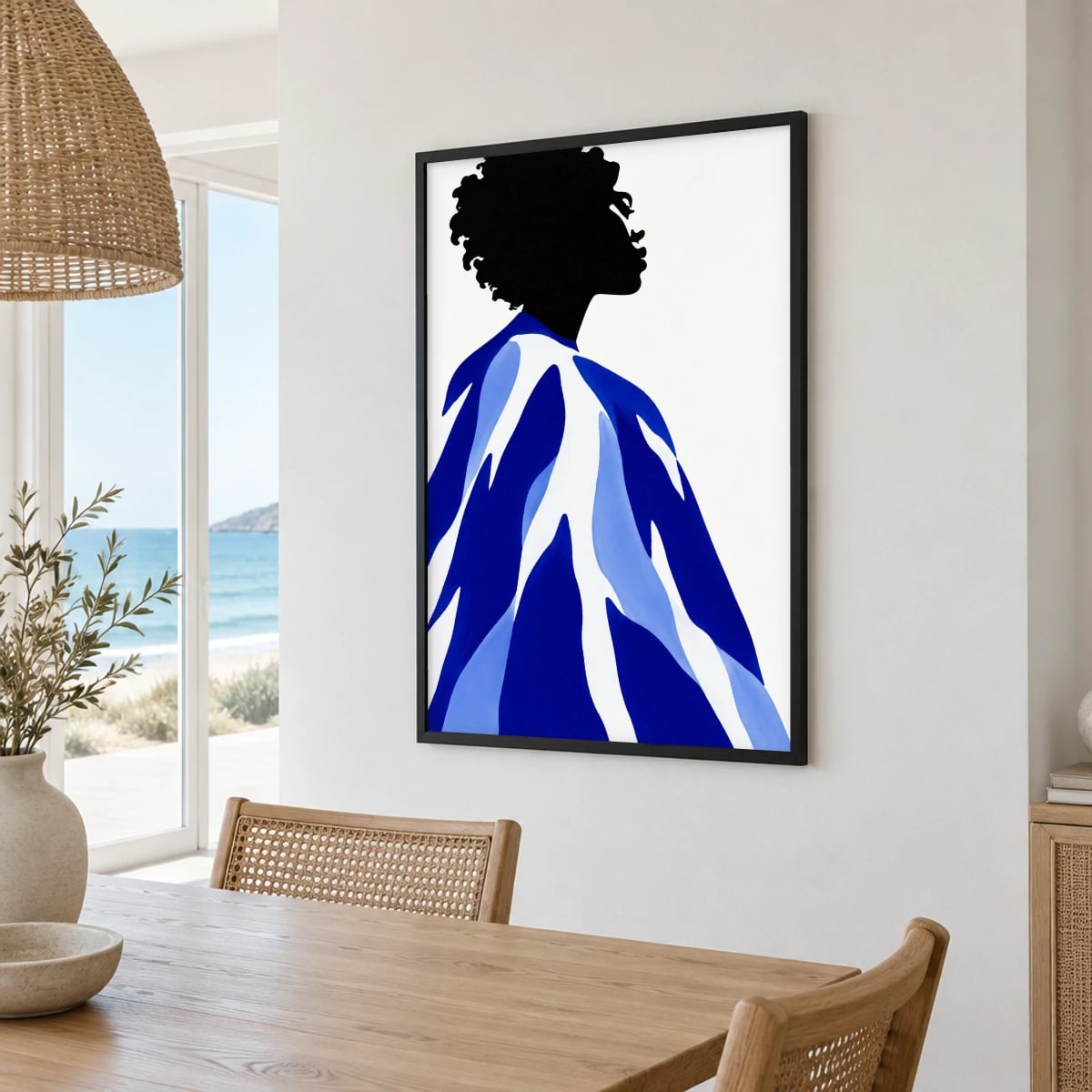 Quadro Perfil Feminino com Vestido Azul