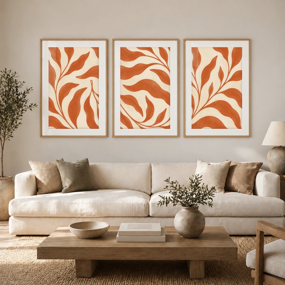 Quadro Folhagem Abstrata em Terracota
