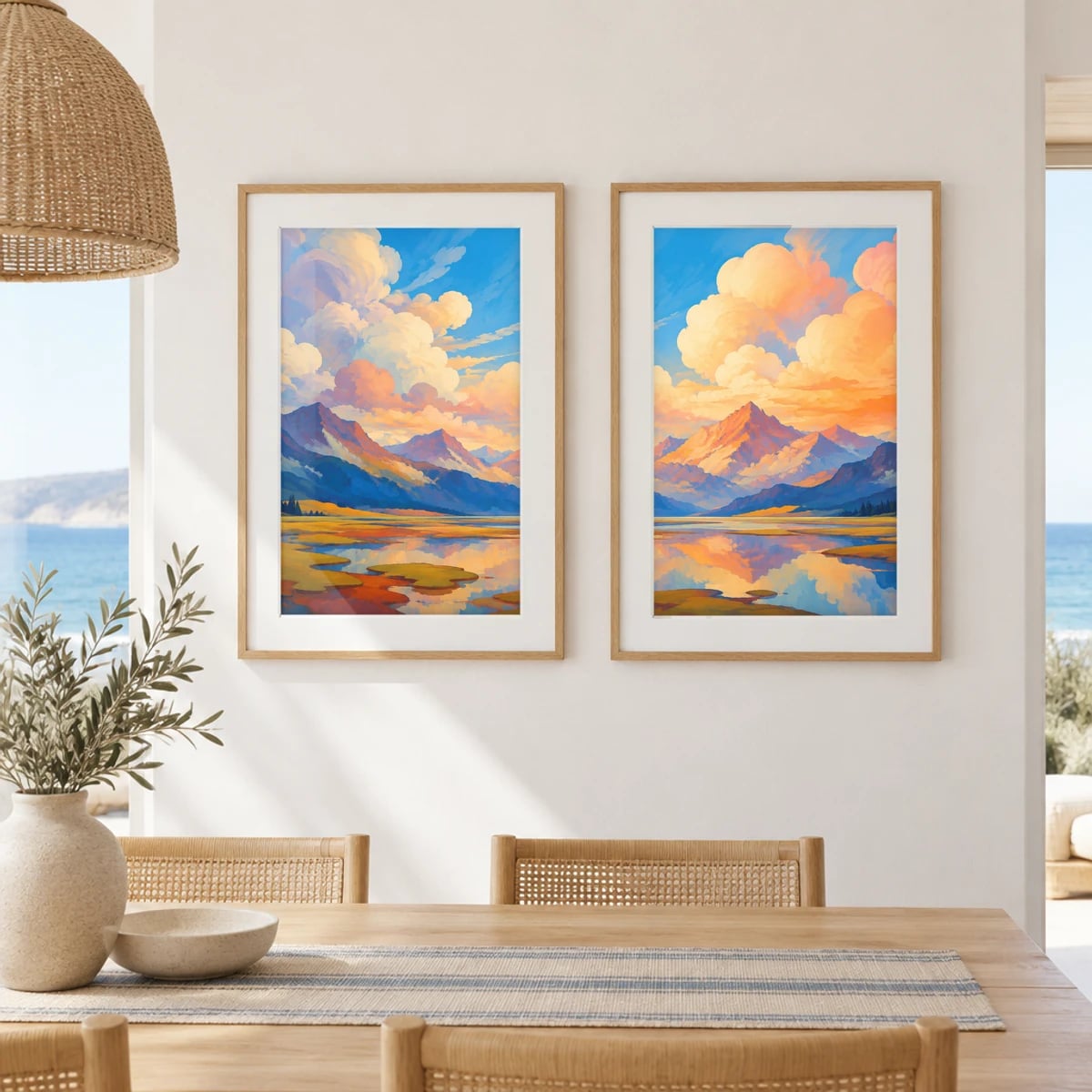 Quadro Montanhas ao Entardecer com Nuvens Astral