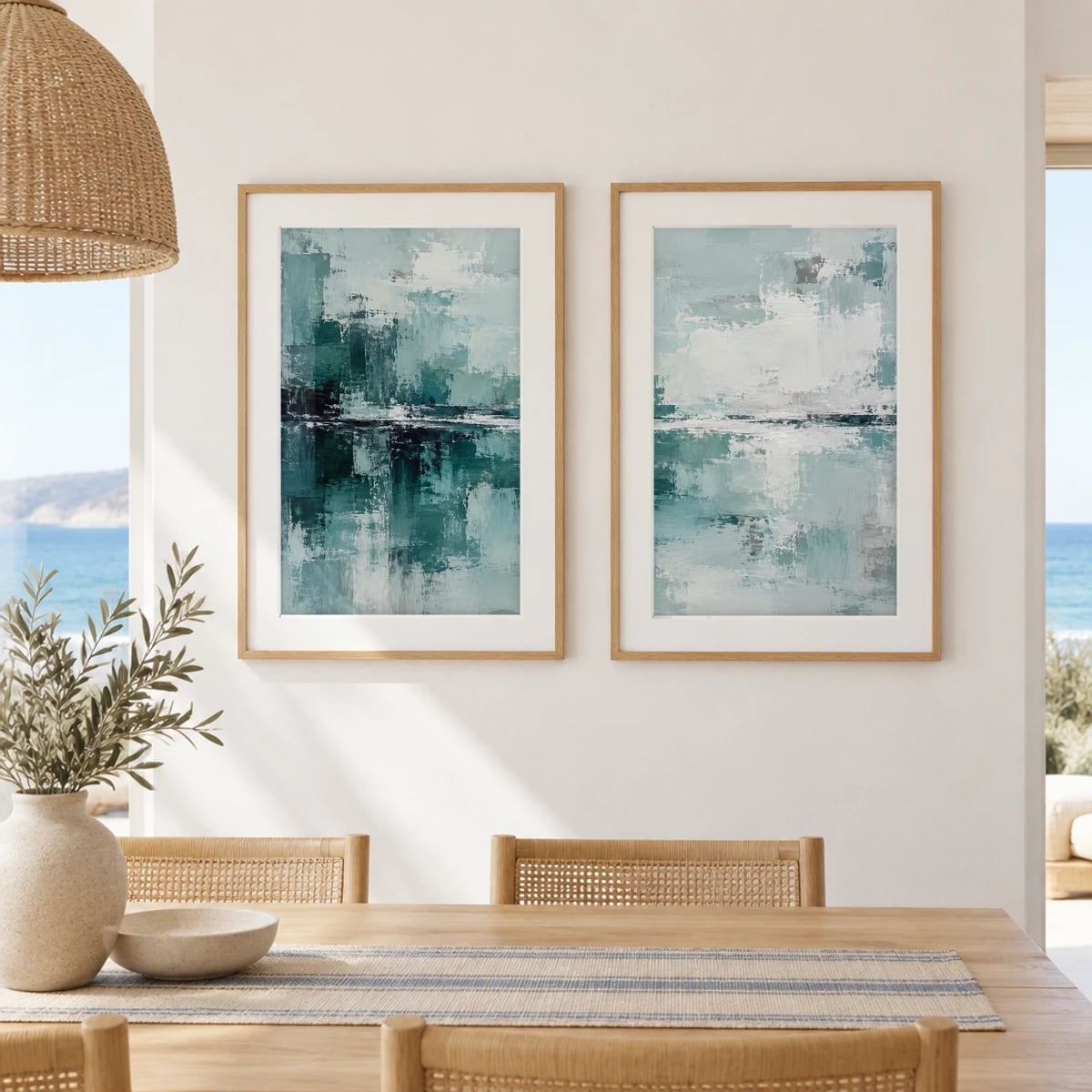 Quadro Reflexos Abstratos em Tons de Verde