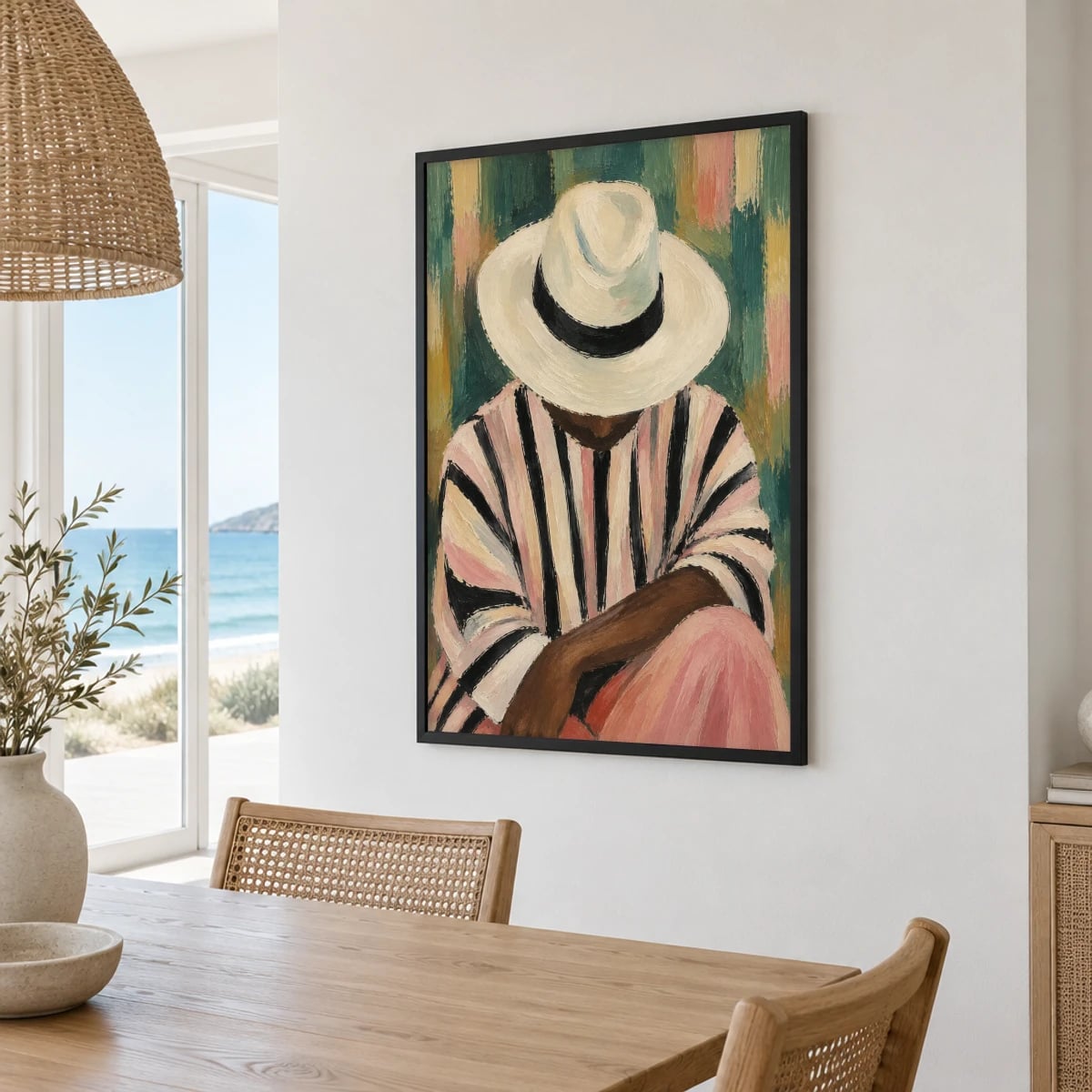Quadro Pessoa com Chapéu e Manto Listrado