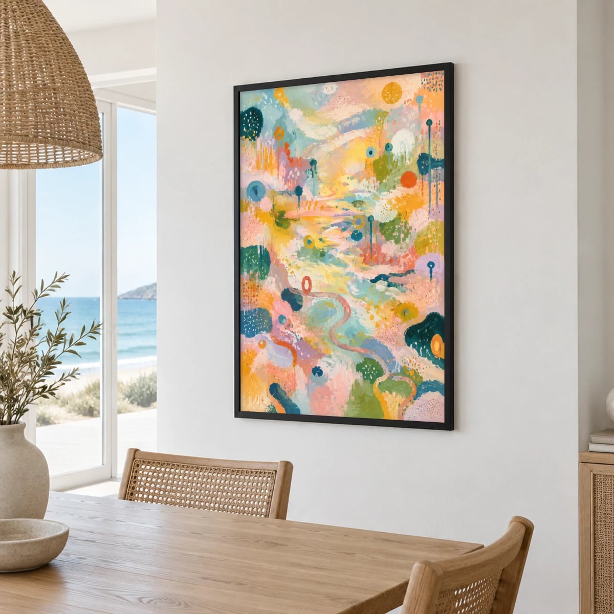 Quadro Paisagem Sonhadora com Elementos Abstratos