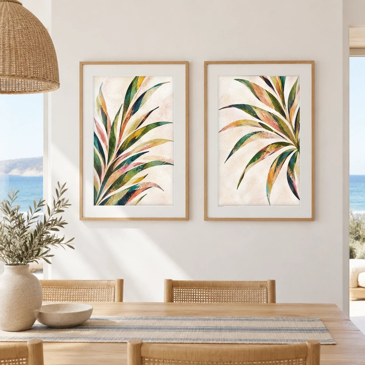 Quadro Folhagem Tropical em Aquarela