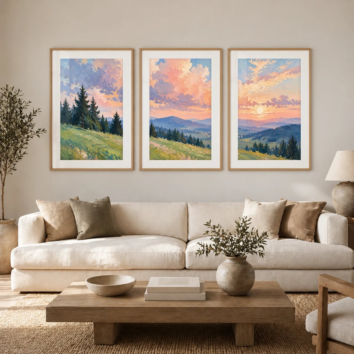Quadro Colinas com Pinheiros ao Entardecer