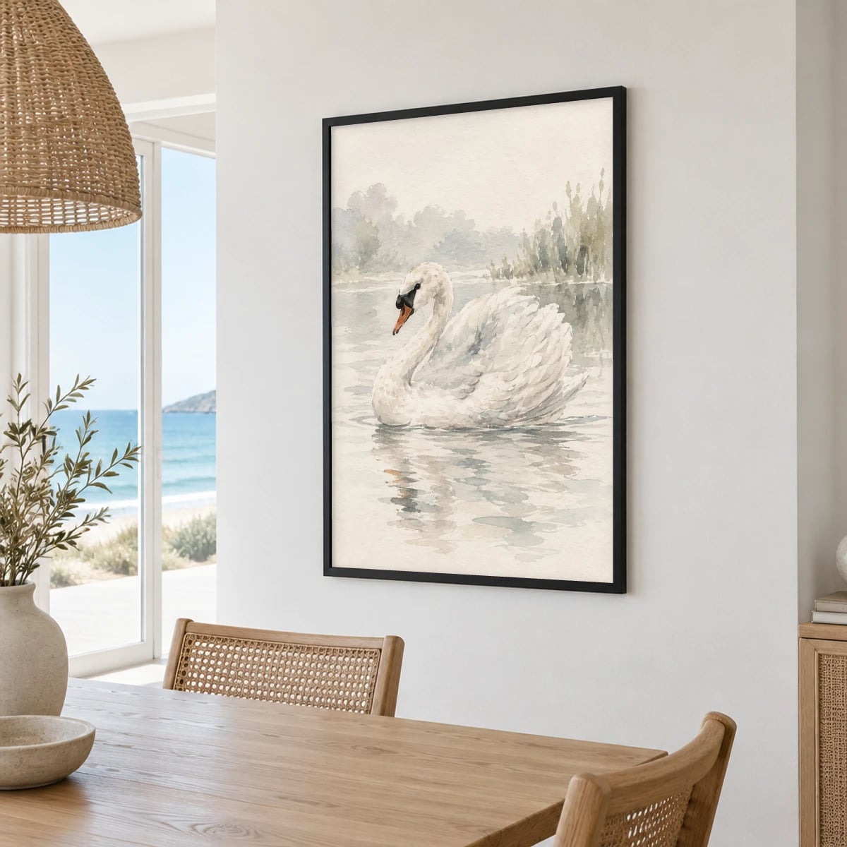 Quadro Cisne Nadando em Lago Tranquilo