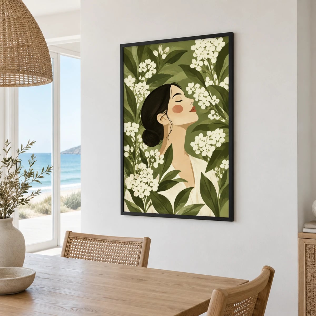 Quadro Mulher Entre Flores Brancas