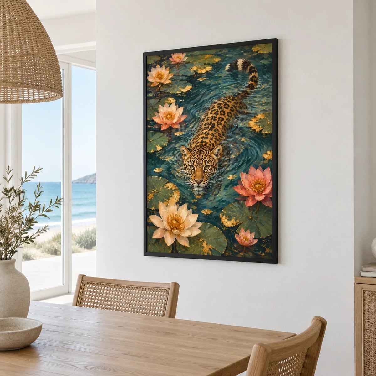 Quadro Onça Nadando Entre Vitória-régias
