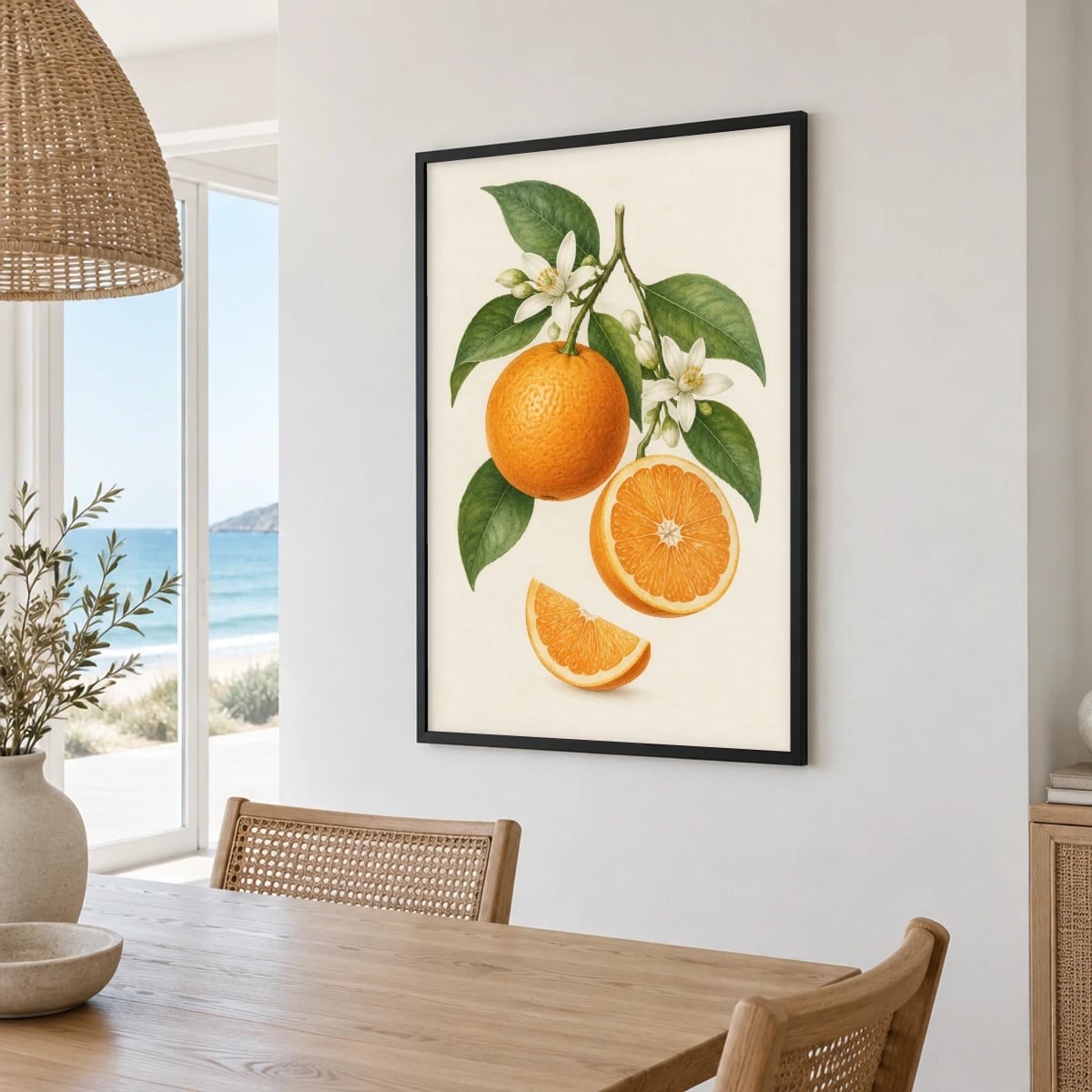 Quadro Laranja com Flores e Fatias