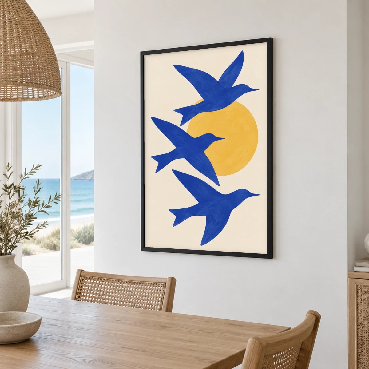 Quadro Pássaros Voando com Sol ao Fundo