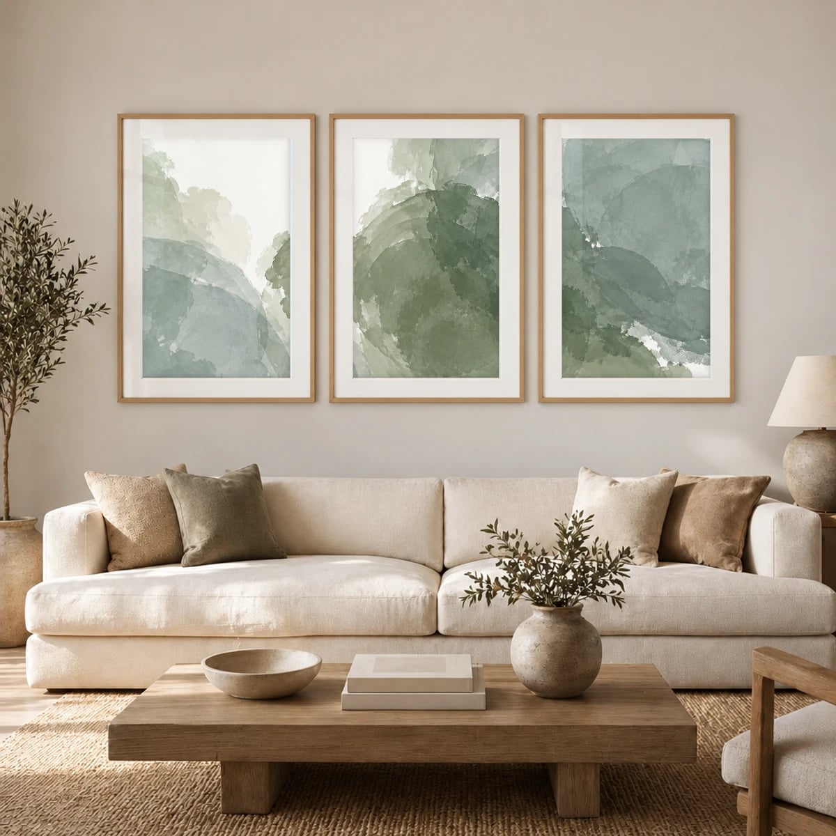 Quadro Paisagens Suaves em Verde Acinzentado