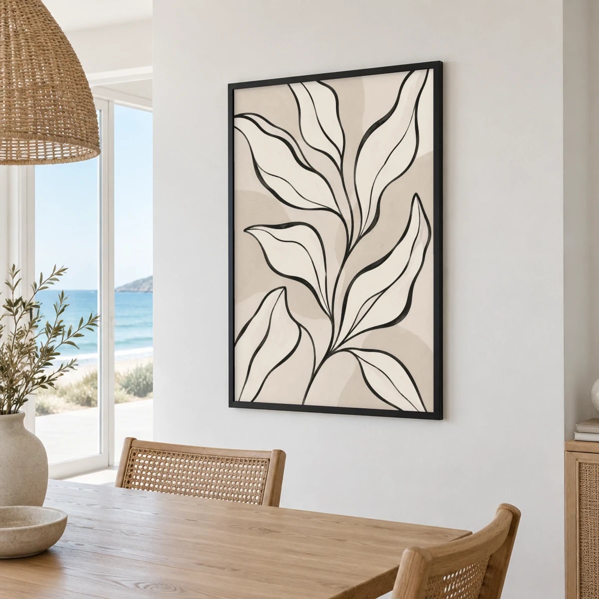 Quadro Folhagem Delicada em Traço Preto