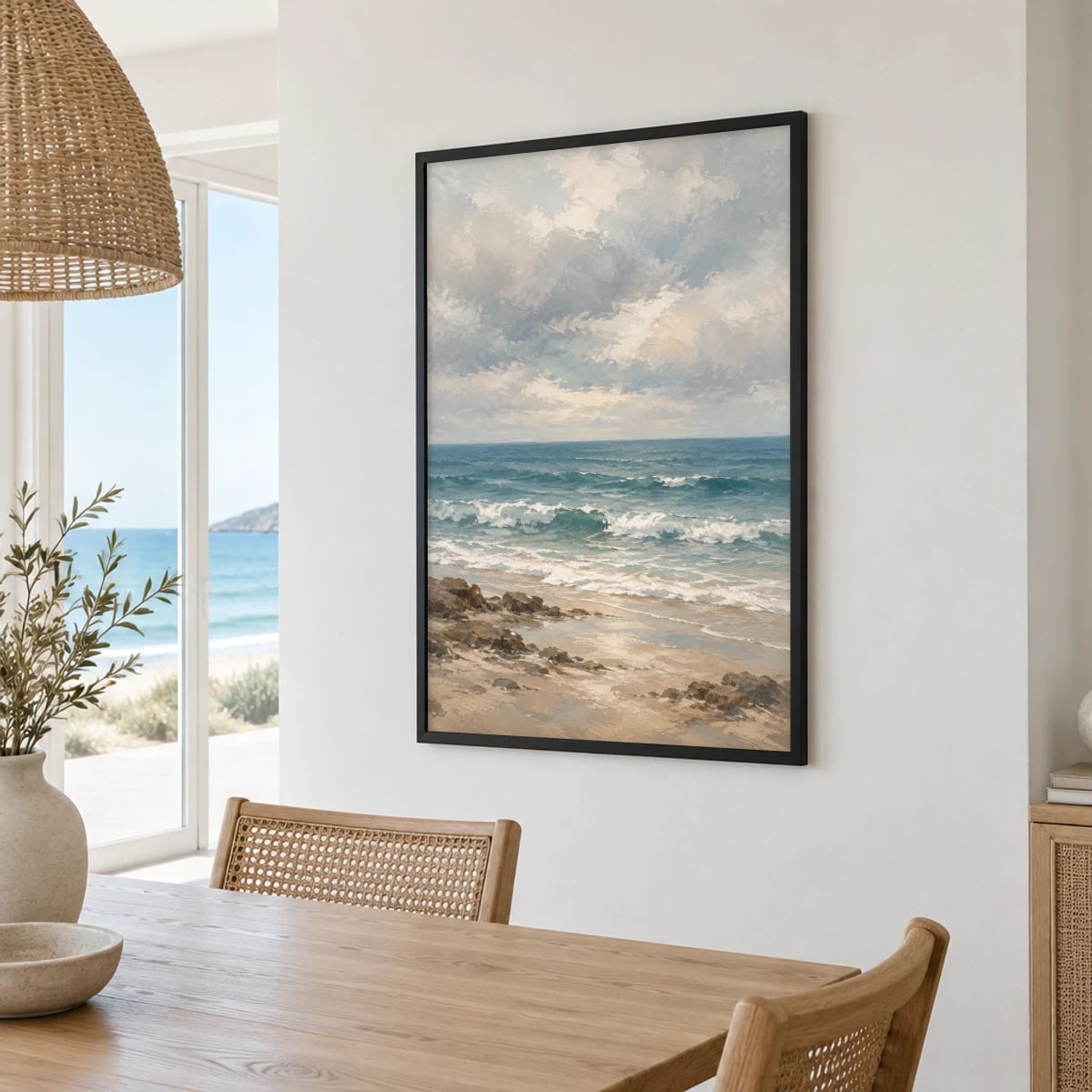 Quadro Mar Ondulante sob Céu Nublado