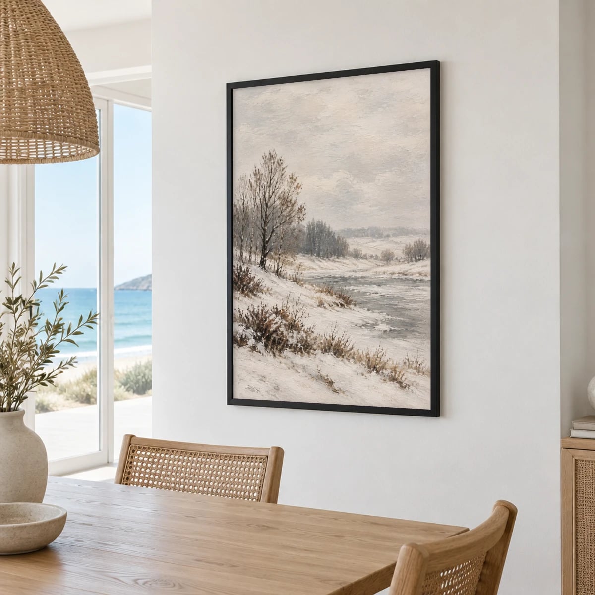 Quadro Rio Congelado em Paisagem Nevadora