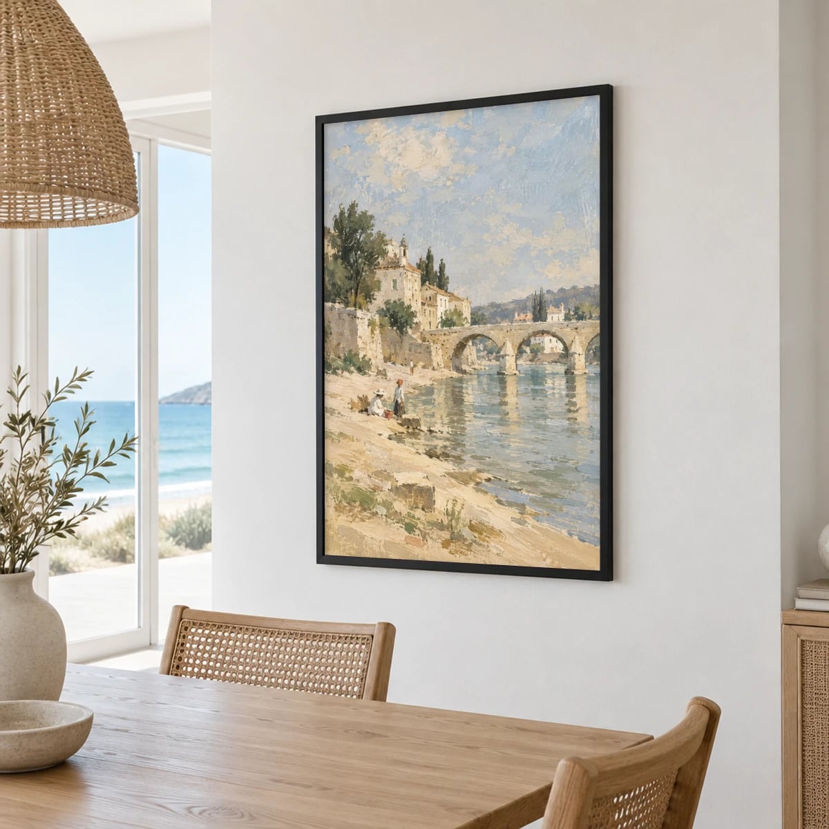 Quadro Rio Tranquilo com Ponte Antiga