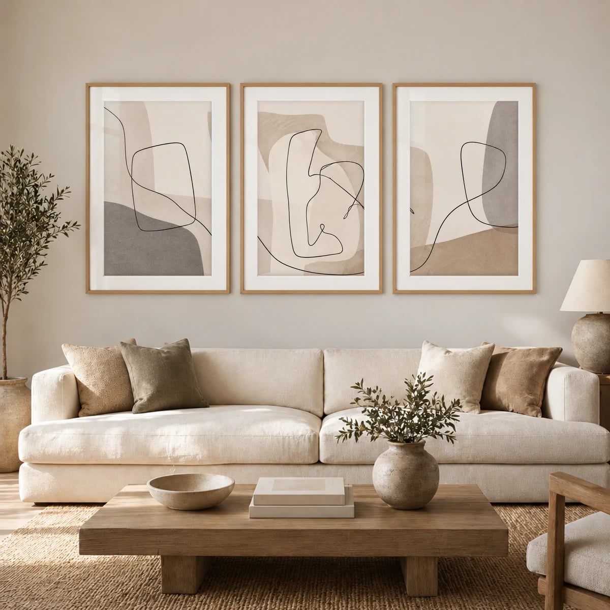 Quadro Linhas Orgânicas em Tons Neutros
