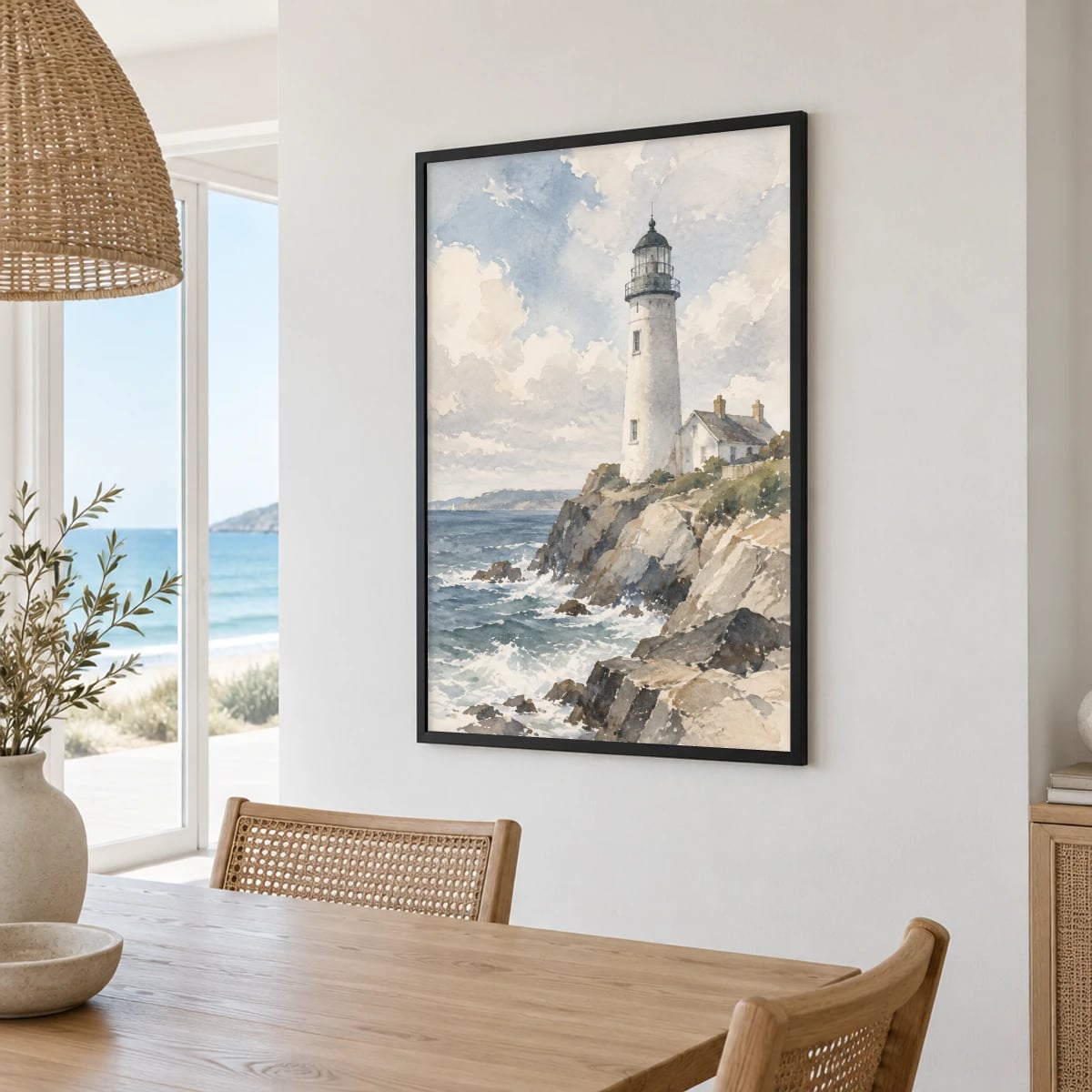 Quadro Farol Sobre Penhasco Rochoso